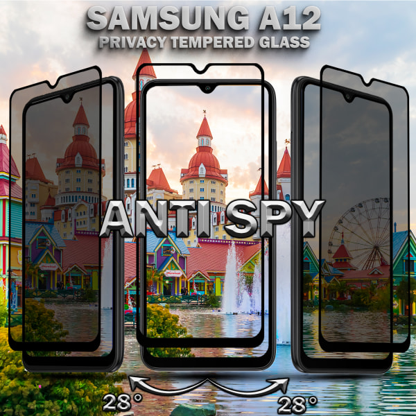 2-Pack Privacy Skärmskydd For Samsung A12 - Härdat Glas 9H - Super Kvalitet 3D