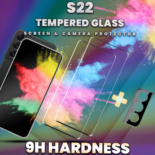 2-Pack Samsung S22 Skärmskydd & 1-Pack linsskydd -Härdat Glas 9H