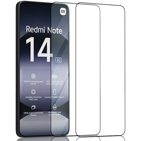 2-Pack Xiaomi Redmi Note 14 Skärmskydd - Härdat Glas 9H - Super kvalitet 3D