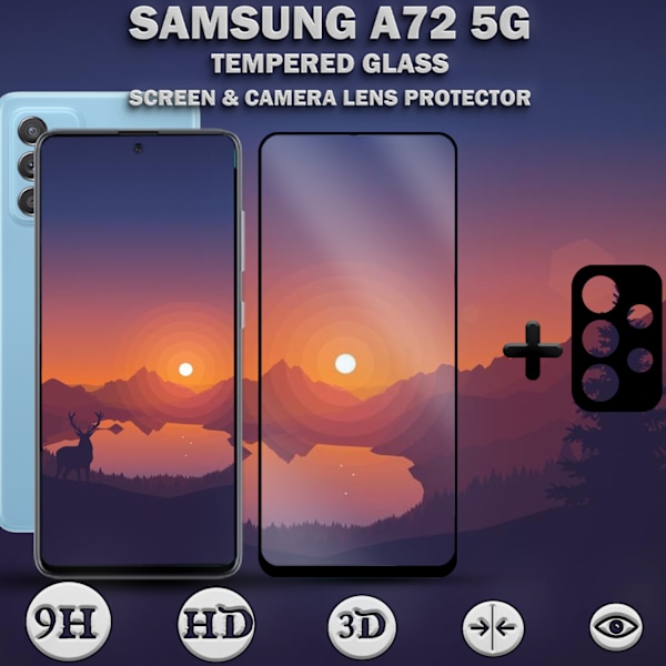 1-Pack SAMSUNG A72 Skærmbeskyttelse & 1-Pack linsebeskyttelse - Hærdet Glas 9H - Super kvalitet 3D