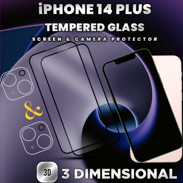2-Pack IPHONE 14 PLUS Näytönsuoja & 2-Pack linssinsuoja - Karkaistu Lasi 9H - Super laatu 3D
