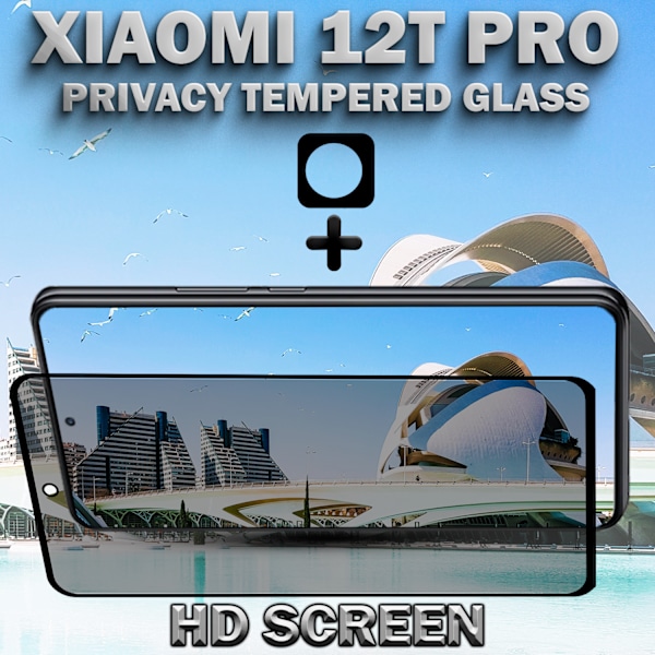 1-Pack Privacy XIAOMI 12T PRO Skärmskydd & 1-Pack linsskydd - Härdat Glas 9H - Super kvalitet 3D