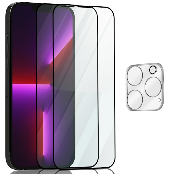 2-Pack ‏‏Iphone 13 Pro Skärmskydd & 1-Pack linsskydd - Härdat Glas 9H - Super kvalitet 3D