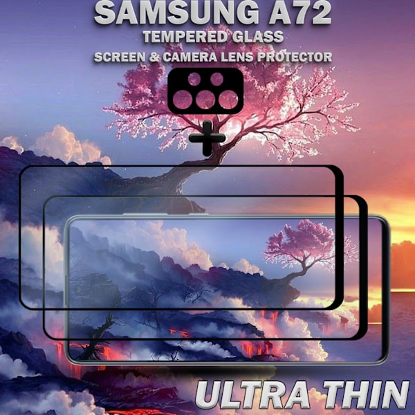 2-Pack SAMSUNG A72 Skærmbeskyttelse & 1-Pack linsebeskyttelse - Hærdet Glas 9H - Super kvalitet 3D