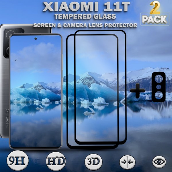 2-Pack Xiaomi 11T Skärmskydd & 1-Pack linsskydd - Härdat Glas 9H - Super kvalitet 3D