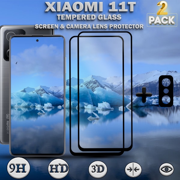 2-Pack Xiaomi 11T Skärmskydd & 1-Pack linsskydd - Härdat Glas 9H - Super kvalitet 3D