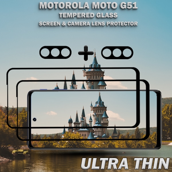 2-Pack MOTOROLA MOTO G51 Skærmbeskyttelse & 2-Pack linsebeskyttelse - Hærdet Glas 9H - Super kvalitet 3D