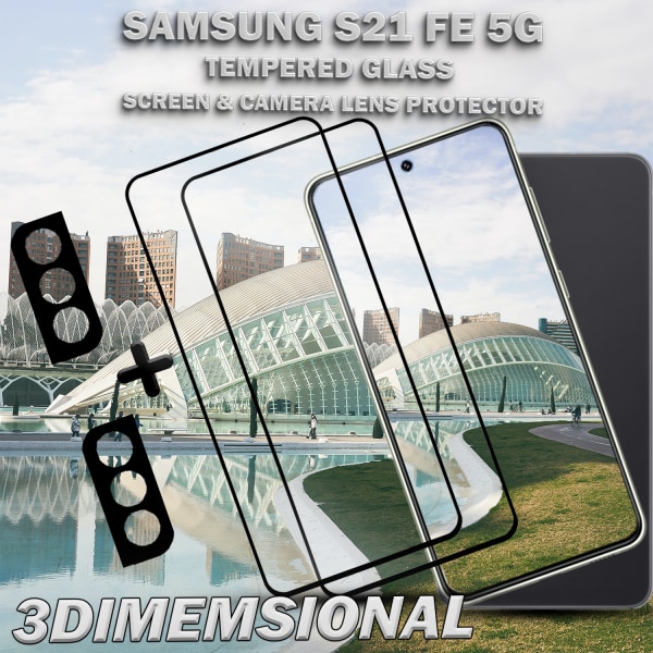 2-Pack Samsung S21 FE (5G) Skärmskydd & 2-Pack linsskydd - Härdat Glas 9H - Super kvalitet 3D