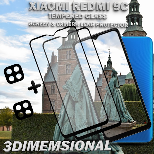 2-Pack XIAOMI REDMI 9C Skærmbeskyttelse & 2-Pack linsebeskyttelse - Hærdet Glas 9H - Super kvalitet 3D