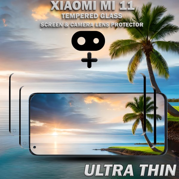 2-Pack Xiaomi Mi 11 Skärmskydd & 1-Pack linsskydd - Härdat Glas 9H - Super kvalitet 3D