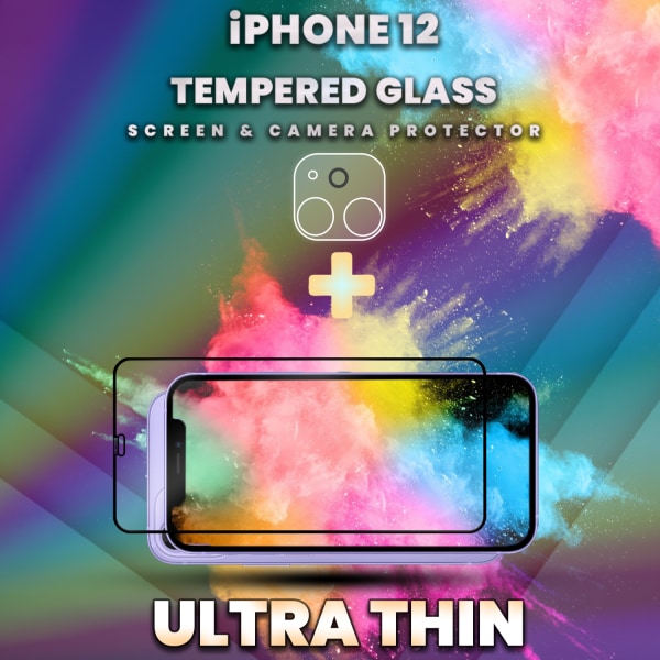 1-Pack iPhone 12 - skärmskydd & 1-Pack linsskydd -Härdat Glas 9H