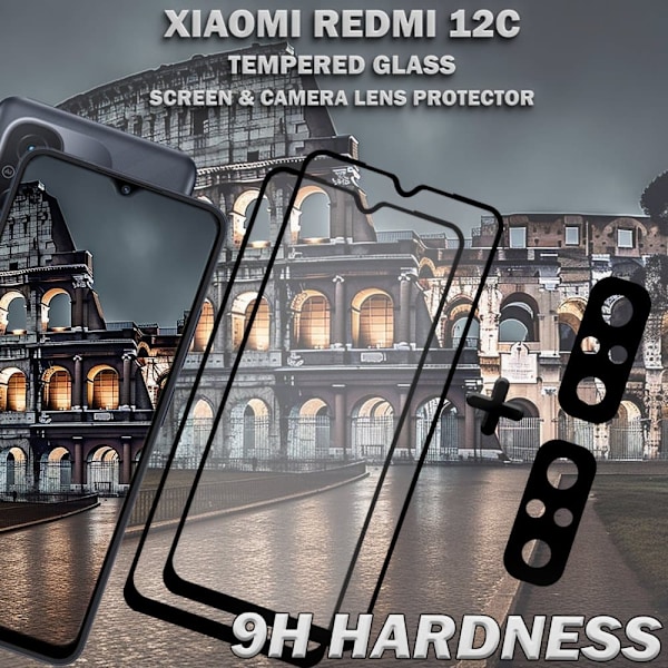 2-Pack XIAOMI REDMI 12C Näytönsuoja & 2-Pack linssinsuoja - Karkaistu Lasi 9H - Super laatu 3D