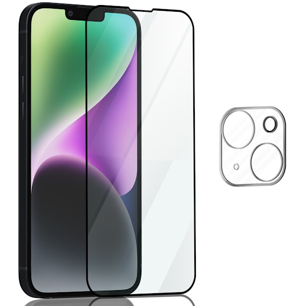 1-Pack ‏‏Iphone 14 Plus Skærmbeskyttelse & 1-Pack linsebeskyttelse - Hærdet Glas 9H - Super kvalitet 3D