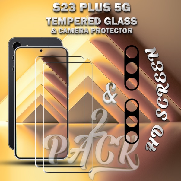 2-Pack Samsung S23 Plus 5G Skärmskydd & 2-Pack linsskydd - Härdat Glas 9H - Super kvalitet 3D