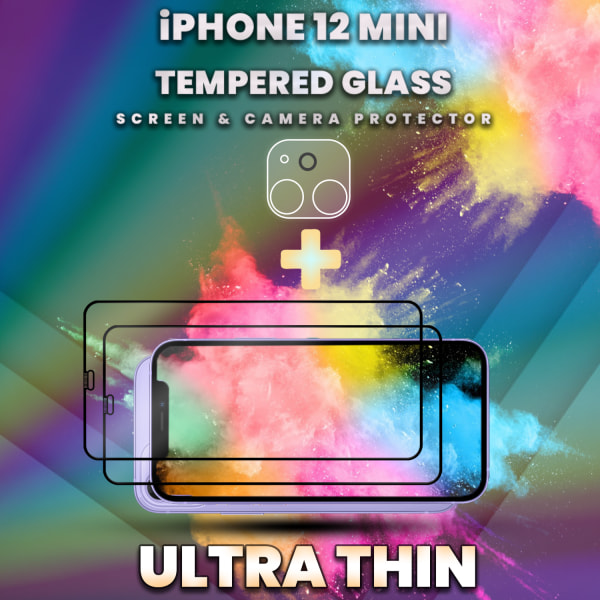 2-Pack iPhone 12 Mini -Skärmskydd & 1-Pack linsskydd-Härdat Glas