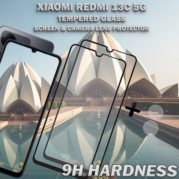 2-Pack XIAOMI REDMI 13C 5G Skärmskydd & 1-Pack linsskydd - Härdat Glas 9H - Super kvalitet 3D