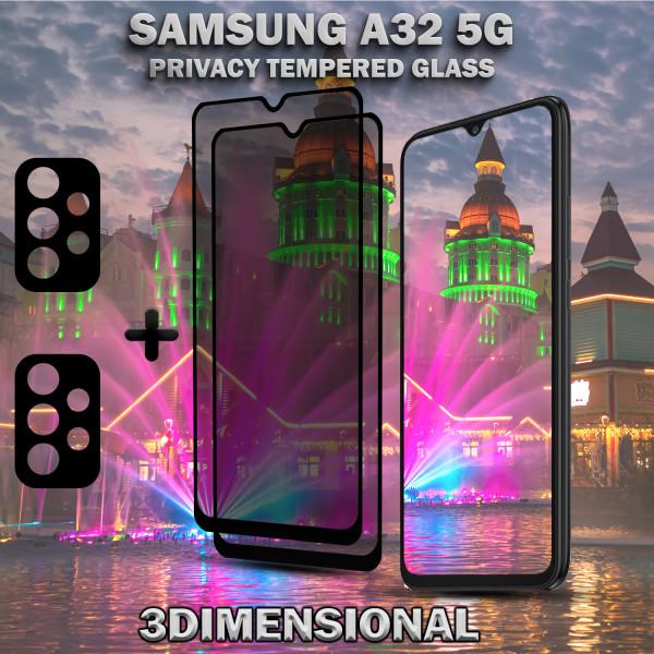 2-Pack Privacy Samsung A32 (5G) Skärmskydd & 2-Pack linsskydd - Härdat Glas 9H - Super kvalitet 3D