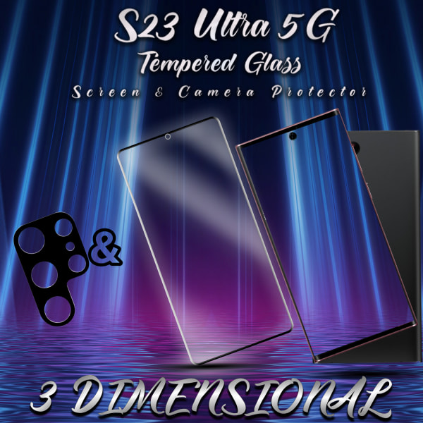 1-Pack SAMSUNG S23 ULTRA Näytönsuoja & 1-Pack linssinsuoja - Karkaistu Lasi 9H - Super laatu 3D