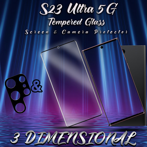 1-Pack SAMSUNG S23 ULTRA Skærmbeskyttelse & 1-Pack linsebeskyttelse - Hærdet Glas 9H - Super kvalitet 3D