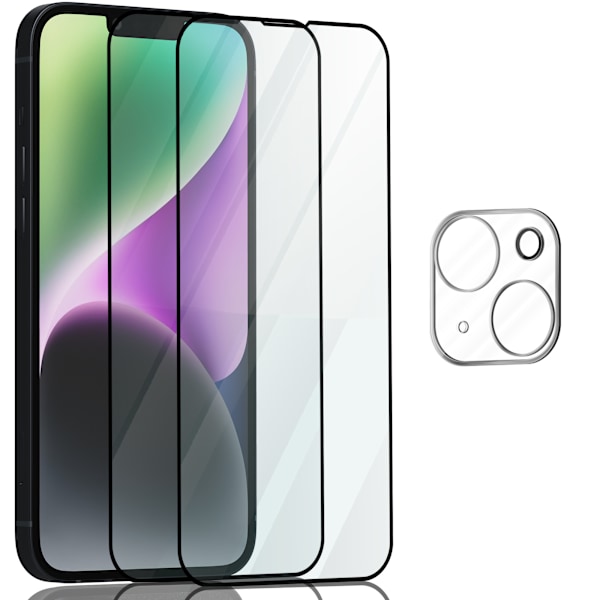 2-Pack ‏‏Iphone 14 Plus Skärmskydd & 1-Pack linsskydd - Härdat Glas 9H - Super kvalitet 3D