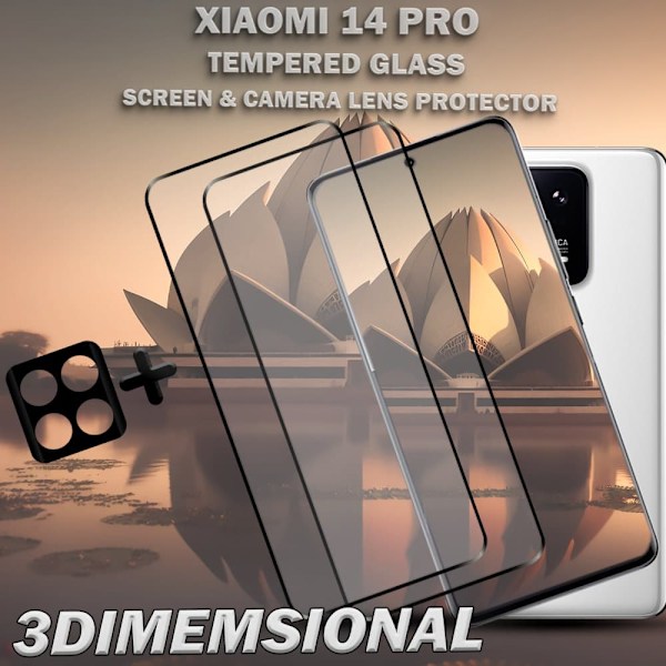 2-Pack XIAOMI 14 PRO Näytönsuoja & 1-Pack linssinsuoja - Karkaistu Lasi 9H - Super laatu 3D