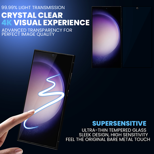 2-Pack SAMSUNG S23 ULTRA Skærmbeskyttelse & 2-Pack linsebeskyttelse - Hærdet Glas 9H - Super kvalitet 3D