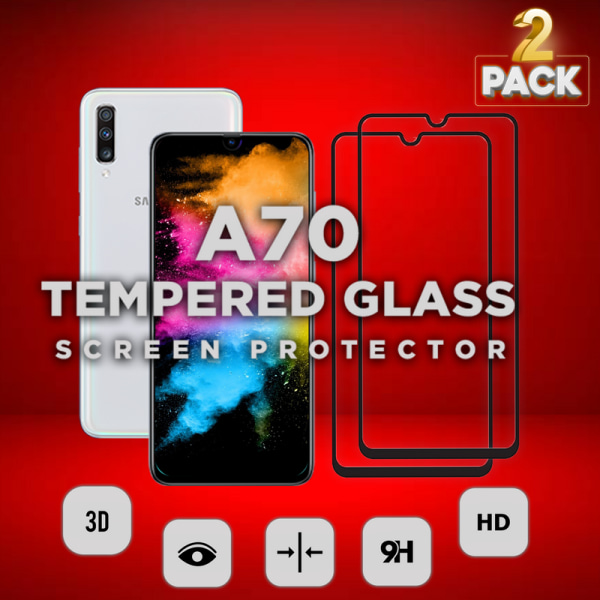 2 Pack Samsung Galaxy A70 - Härdat Glas 9H-Super Kvalitet 3D