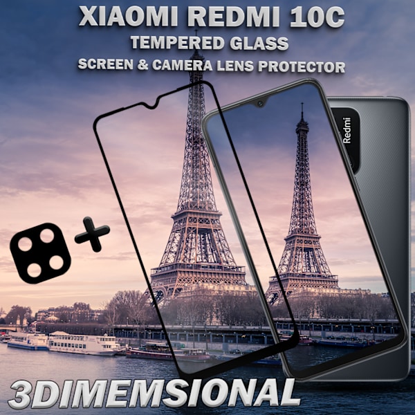 1-Pack XIAOMI REDMI 10C Skærmbeskyttelse & 1-Pack linsebeskyttelse - Hærdet Glas 9H - Super kvalitet 3D
