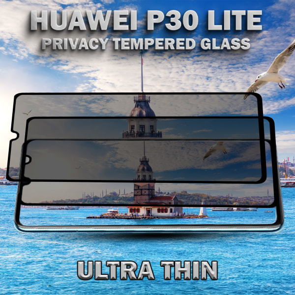 2-Pack Privacy Skärmskydd For Huawei P30 Lite - Härdat Glas 9H - Super Kvalitet 3D