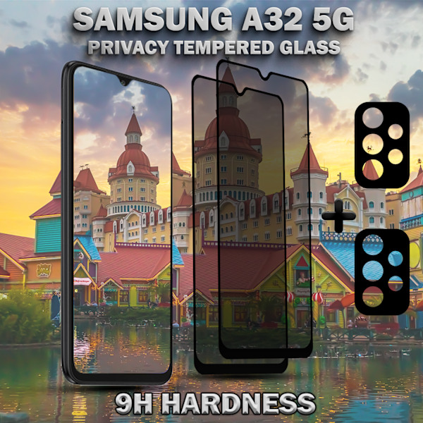 2-Pack Privacy Samsung A32 (5G) Skärmskydd & 2-Pack linsskydd - Härdat Glas 9H - Super kvalitet 3D