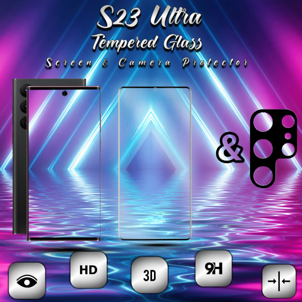 1-Pack Samsung S23 Ultra Skärmskydd & 1-Pack linsskydd - Härdat Glas 9H - Super kvalitet 3D