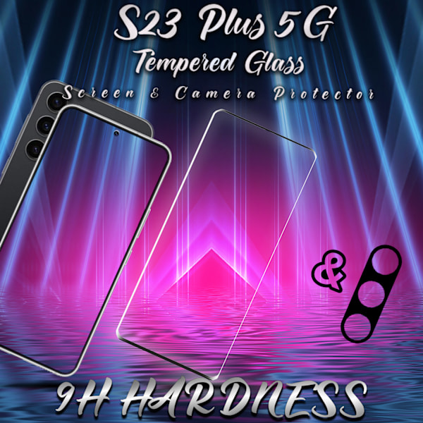 1-Pack SAMSUNG S23 PLUS Näytönsuoja & 1-Pack linssinsuoja - Karkaistu Lasi 9H - Super laatu 3D
