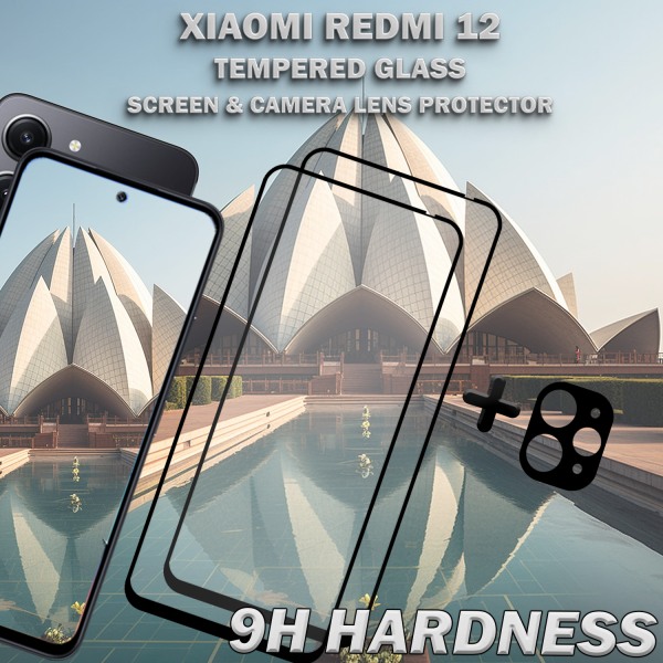 2-Pack XIAOMI REDMI 12 Skärmskydd & 1-Pack linsskydd - Härdat Glas 9H - Super kvalitet 3D