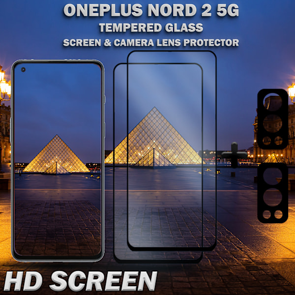 2-Pack OnePlus Nord 2 5G & 2-Pack linsskydd - Härdat Glas 9H - Super kvalitet 3D