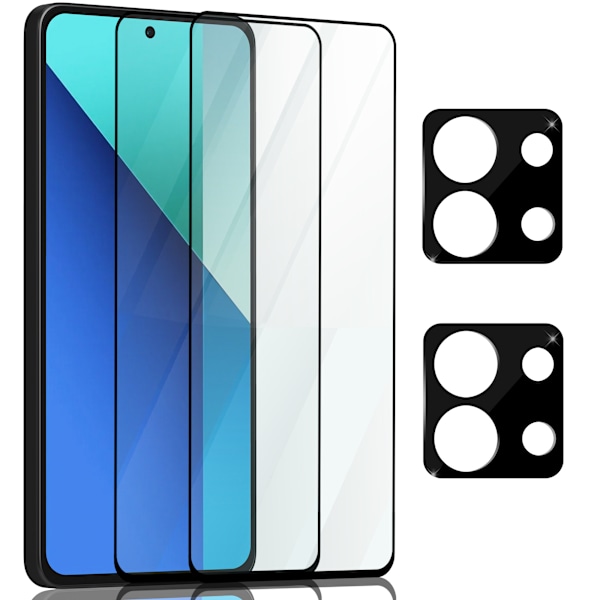 2-Pack Xiaomi Redmi Note 13 Skærmbeskyttelse & 2-Pack linsebeskyttelse - Hærdet Glas 9H - Super kvalitet 3D