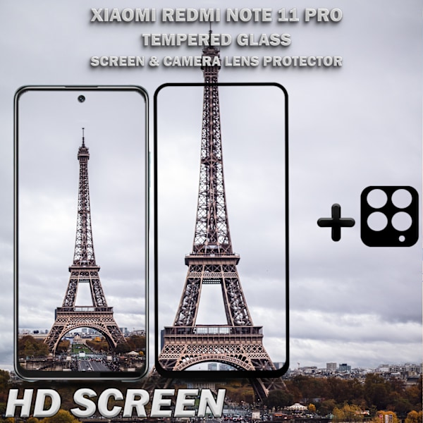 1-Pack Xiaomi Redmi Note 11 Pro Skärmskydd & 1-Pack linsskydd - Härdat Glas 9H - Super kvalitet 3D