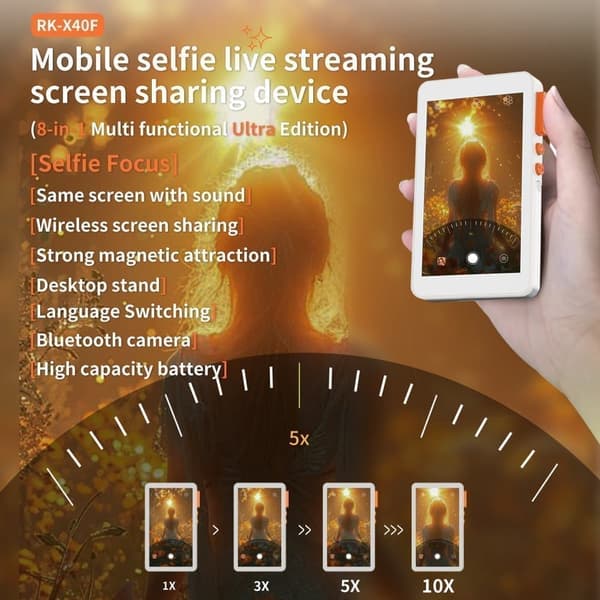 Magnetisk selvmonitor til livestreaming, kompatibel med iPhone og Android