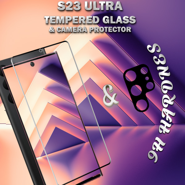 1-Pack SAMSUNG S23 ULTRA Näytönsuoja & 1-Pack linssinsuoja - Karkaistu Lasi 9H - Super laatu 3D