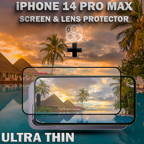 1-Pack iPhone 14 Pro Max Skärmskydd & 1-Pack linsskydd - Härdat Glas 9H - Super kvalitet 3D