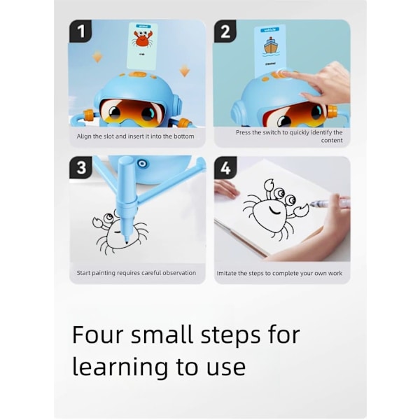 Interaktiv ritrobot för barn – lär sig rita & läsa med 100 kort – pedagogisk leksak och perfekt present från 3 år (Blå färg)