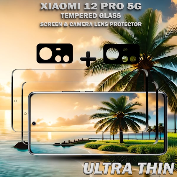 2-Pack Xiaomi 12 Pro (5G) Skärmskydd & 2-Pack linsskydd - Härdat Glas 9H - Super kvalitet 3D
