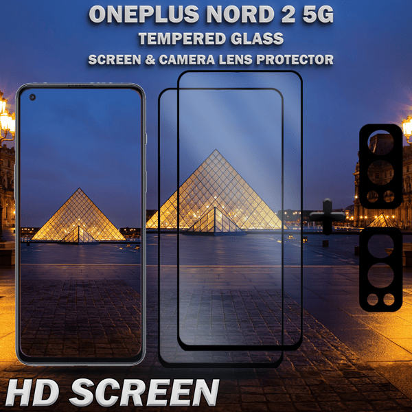 2-Pack OnePlus Nord 2 5G & 2-Pack linsskydd - Härdat Glas 9H - Super kvalitet 3D