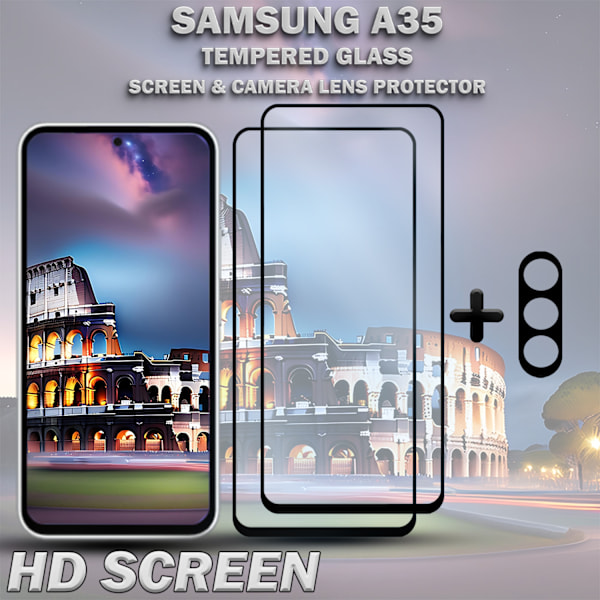 2-Pack SAMSUNG A35 Skärmskydd & 1-Pack linsskydd - Härdat Glas 9H - Super kvalitet 3D