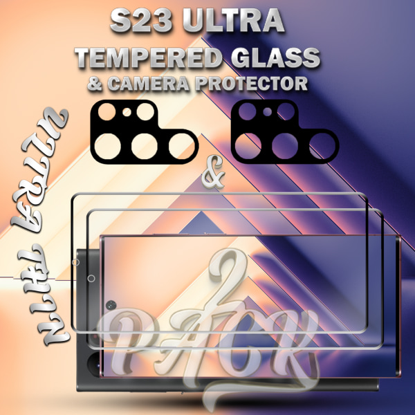 2-Pack Samsung S23 Ultra Skärmskydd & 2-Pack linsskydd - Härdat Glas 9H - Super kvalitet 3D