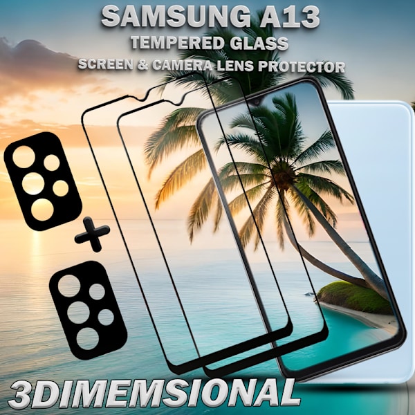 2-Pack Samsung A13 Skärmskydd & 2-Pack linsskydd - Härdat Glas 9H - Super kvalitet 3D