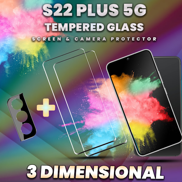 2-Pack Samsung S22 Plus 5G Skärmskydd & 1-Pack linsskydd-9H Glas