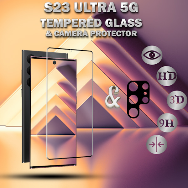 1-Pack SAMSUNG S23 ULTRA Skærmbeskyttelse & 1-Pack linsebeskyttelse - Hærdet Glas 9H - Super kvalitet 3D