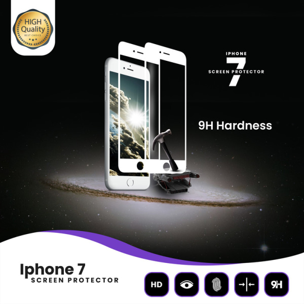 2-PACK Full Cover Iphone 7 Vit - Härdat Glas 9H Skärmskydd 3D