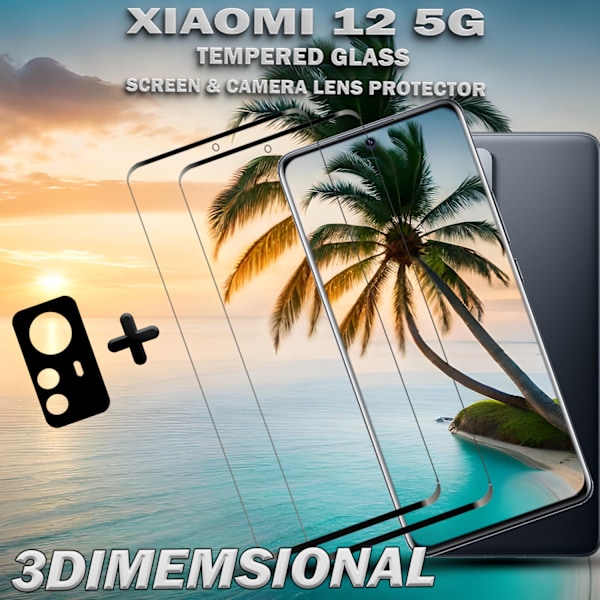 2-Pack Xiaomi 12 (5G) Skärmskydd & 1-Pack linsskydd - Härdat Glas 9H - Super kvalitet 3D