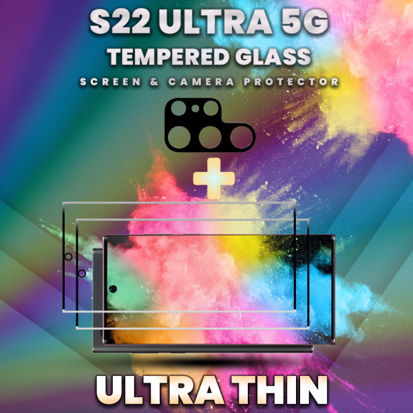 2-Pack SAMSUNG S22 ULTRA Skærmbeskyttelse & 1-Pack linsebeskyttelse - Hærdet Glas 9H - Super kvalitet 3D